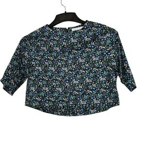 BURU Boxy Crop in Black Micro Floral 100% short sleeve blouse tops S